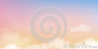 Sky with fluffy clouds in pastel tone light blue, pink and orange colour,Backdrop of Fantasy magical natural sunset sky on Spring Vector Illustration