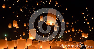 Sky lanterns festival or Yi Peng festival in Thailand Stock Photo