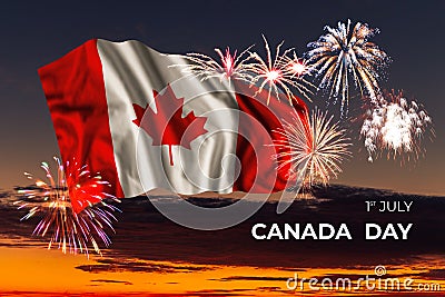 Sky with majestic fireworks and flag of Canada Stock Photo