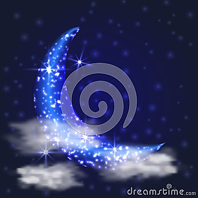 Sky with the moon and stars. Mystical illustration Vector Illustration