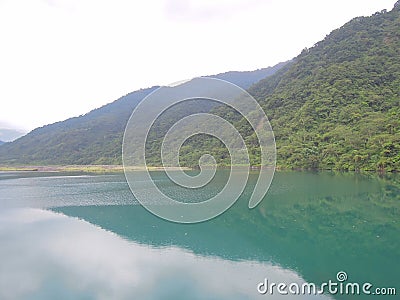 Sky, mountain and water to position respective part of the view, Taiwan Stock Photo