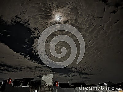 Sky night alone empty clear moon stats cloud open air Windy house Stock Photo