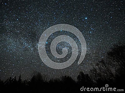 Night sky and milky way stars, Cygnus and Lyra constellation Stock Photo