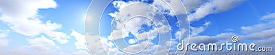 Sky panorama view of clouds and sun, banner Stock Photo