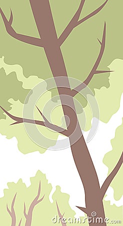 The sky peeks through the treetops. Forest. Big trees. Vector Illustration