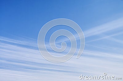 Sky photography, blue sky and white cirrus clouds, line clouds, unique natural pattern Stock Photo