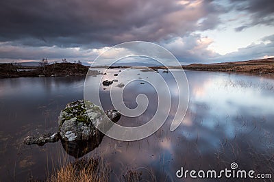 Sky reflections at Loch Nah-Achlaise Stock Photo