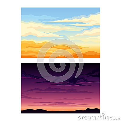 Sky Scene with Clouds Drifting Across It and Staying Still Vector Set Vector Illustration