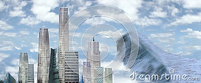 Sky scrapers with tidal wave Stock Photo