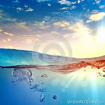 Sea wave with bubbles Cartoon Illustration