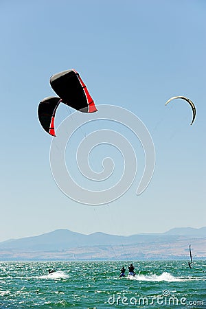 Sky-surfing on lake Kinneret Stock Photo