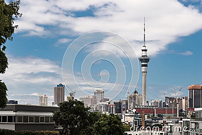 Sky Tower seen from Ponsonby Road, Auckland. Editorial Stock Photo