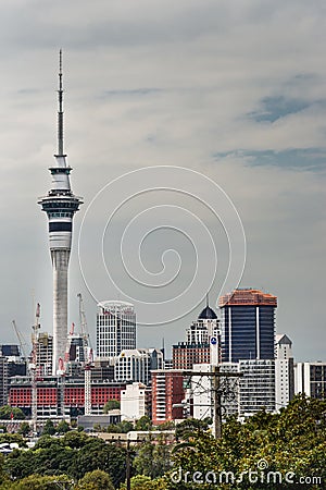 Sky Tower seen from Ponsonby Road, Auckland. Editorial Stock Photo