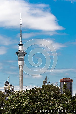Sky Tower seen from Ponsonby Road, Auckland. Editorial Stock Photo