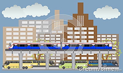 Sky train and bus vector, Bangkok Thailand. Stock Photo