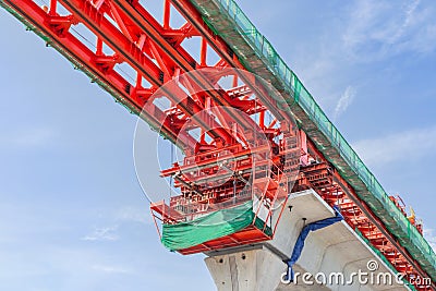 Sky train railway bridge public transit system under construction Stock Photo