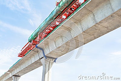 Sky train railway bridge public transit system under construction Stock Photo