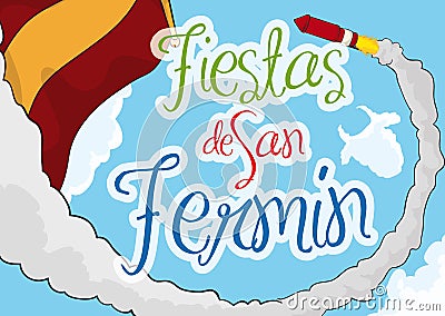 Sky View with Rocket and Spain Flag for San Fermin, Vector Illustration Vector Illustration