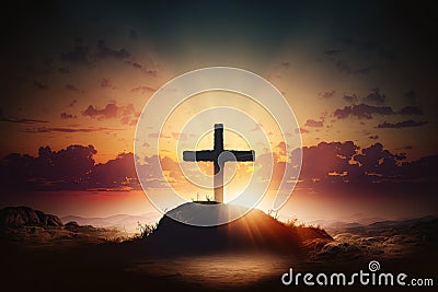 calvary sunset background for good friday he is risen, Stock Photo