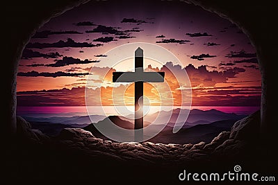 calvary sunset background for good friday he is risen, Stock Photo