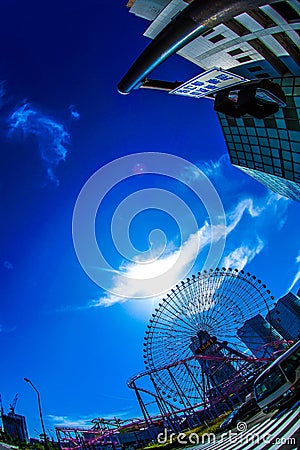 Sky of Yokohama Cosmo World and fine weather Editorial Stock Photo