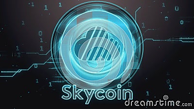 Skycoin cryptocurrency symbol. Hi-tech futuristic background illustration. Cartoon Illustration