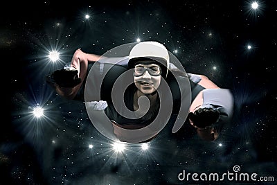 Skydiver against the starry sky Stock Photo