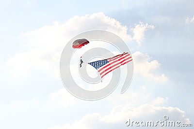 Skydiver with American flag Editorial Stock Photo