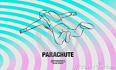 Skydiver jumps with open arms. Vector outline of parachute sport illustration. Vector Illustration