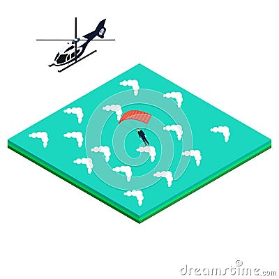 Skydiver jumps out of the helicopter Vector Illustration