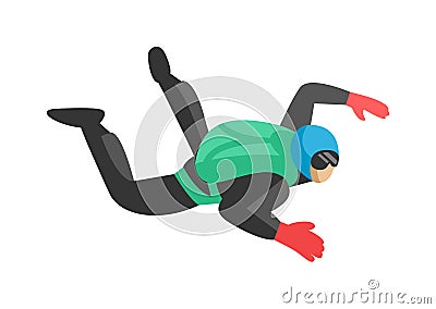 Skydiver man parachutist foreground extreme sport freedom concept flat character vector. Vector Illustration