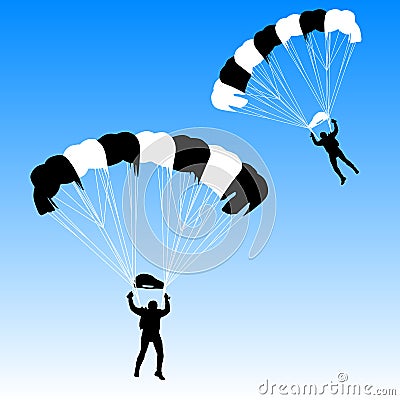 Skydiver, silhouettes parachuting vector Vector Illustration