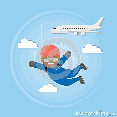 Skydiving active sport. Vector Illustration