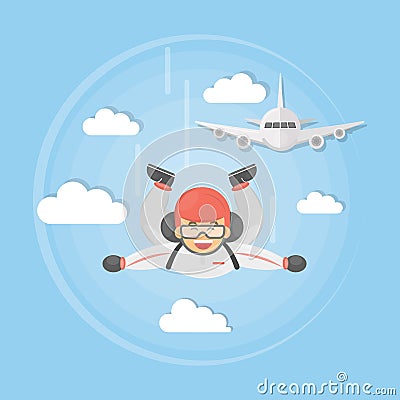 Skydiving active sport. Vector Illustration