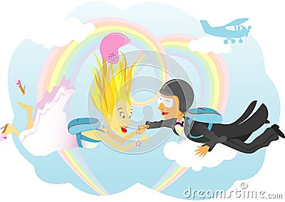 Skydiving Marriage Vector Illustration