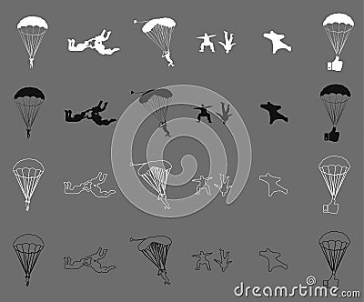 Skydiving and parachute sport vector flat icons Vector Illustration