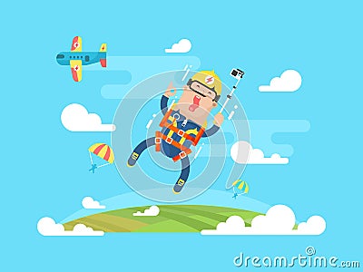 Skydiving sport flat Vector Illustration