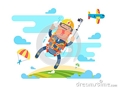 Skydiving sport flat Vector Illustration