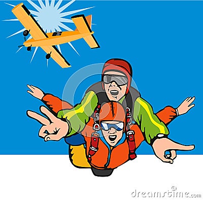 Skydiving tandem Vector Illustration