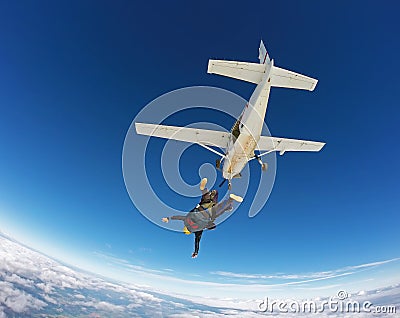 Skydiving tandem jump Stock Photo