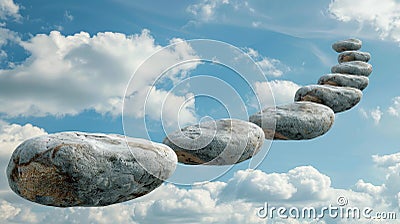 Skyhigh stone path creating a floating walkway above clouds Stock Photo