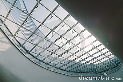 Skylight or glass sunroof ceiling of a building. Modern design architecture, or energy conservation model using nature sunlight Stock Photo