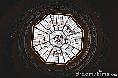 Skylight in a vatican museums. Glass ceiling of the spiral staircase Editorial Stock Photo