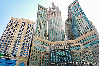 Skyline and Abraj Al Bait (Royal Clock Tower Makkah) in Makkah, Saudi Arabia. Editorial Stock Photo