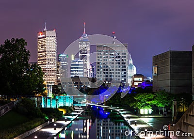Cityscape from Canal Walk in Indianapolis, Indiana Stock Photo