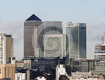 Skyline of Canary Wharf in London Editorial Stock Photo