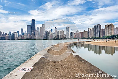 Skyline of Chicago, Illinois from North Avenue Beach on Lake Mic Editorial Stock Photo