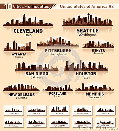 Skyline city set. 10 cities of USA #2 Vector Illustration