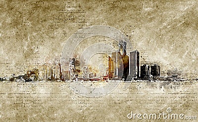 Skyline of detroit in modern and abstract vintage look Stock Photo