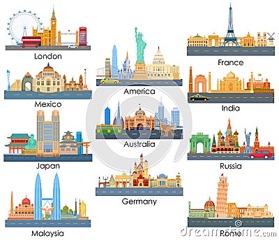 Skyline of Famous Building Vector Illustration